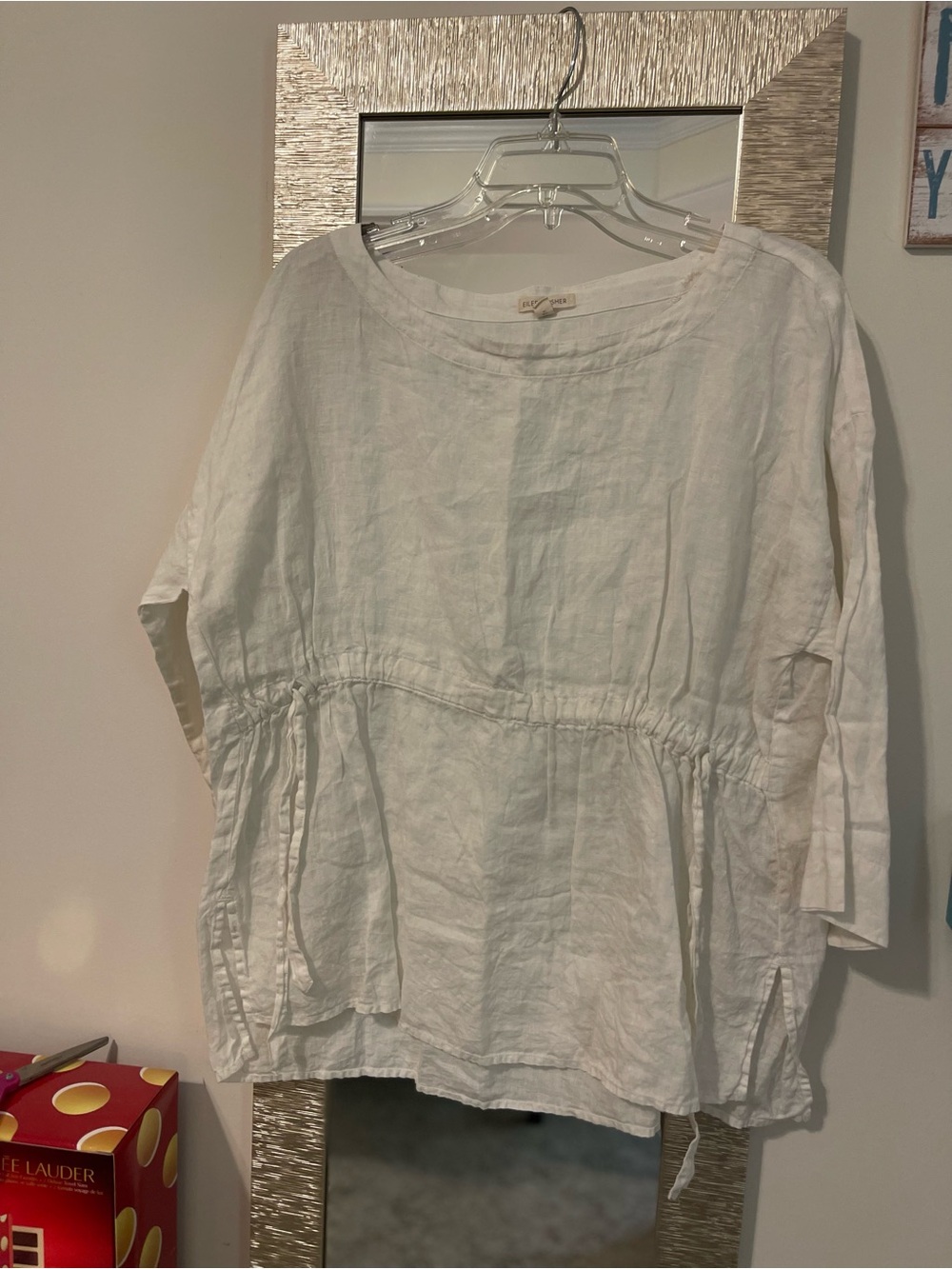 Eileen Fisher White Linen Cinched-Waist Tunic